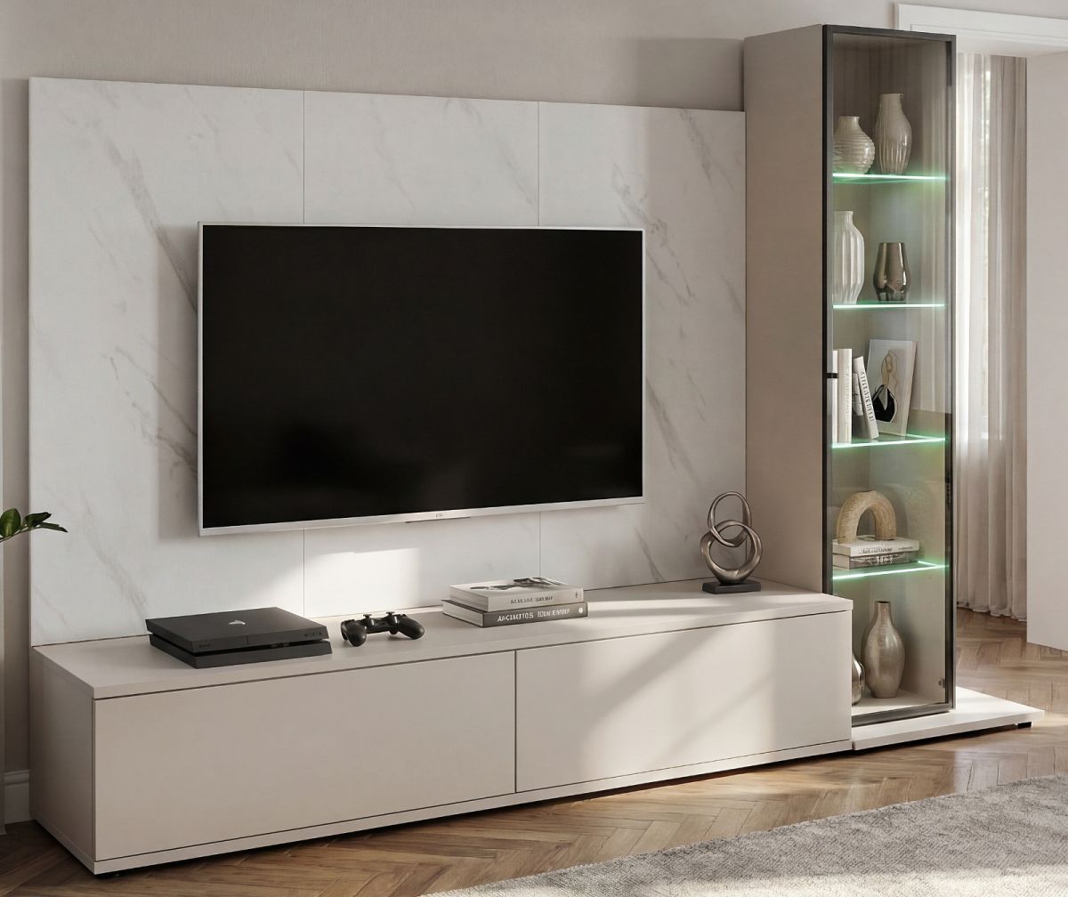 Wohnwand Charm in Kaschmir und Marmor weiß 240 cm