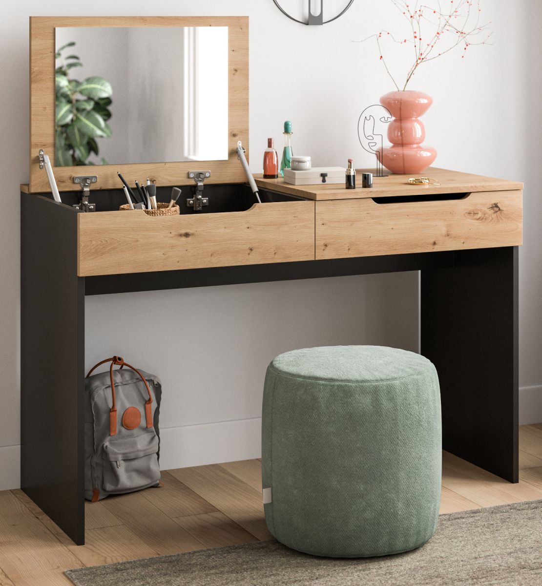 Schminktisch Cooper in Eiche und grau 115 cm