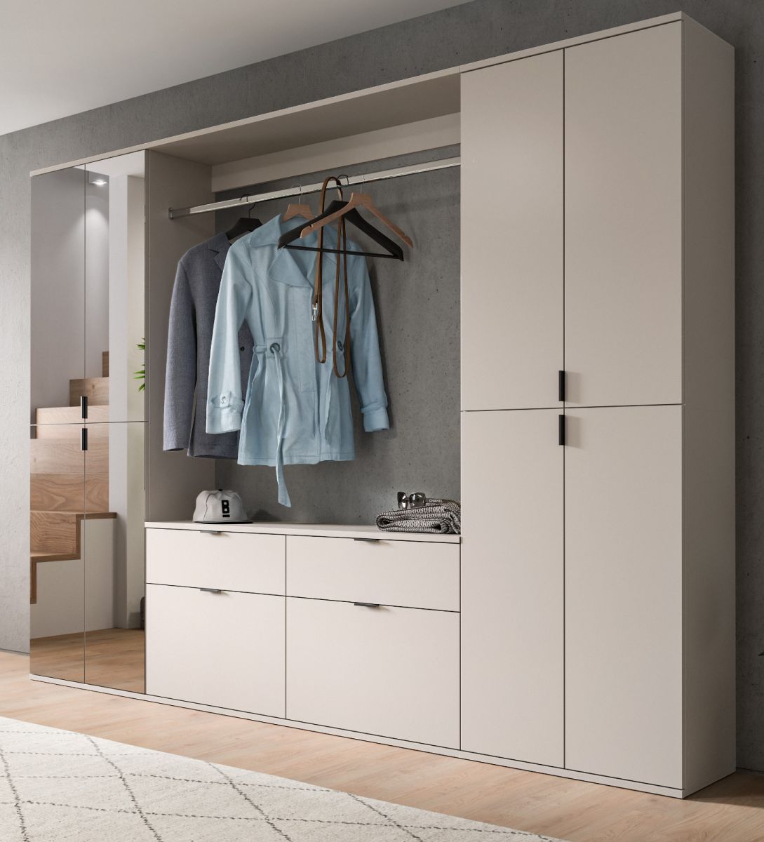 Garderobe mit Spiegel Line-Up in kaschmir 243 x 193 cm