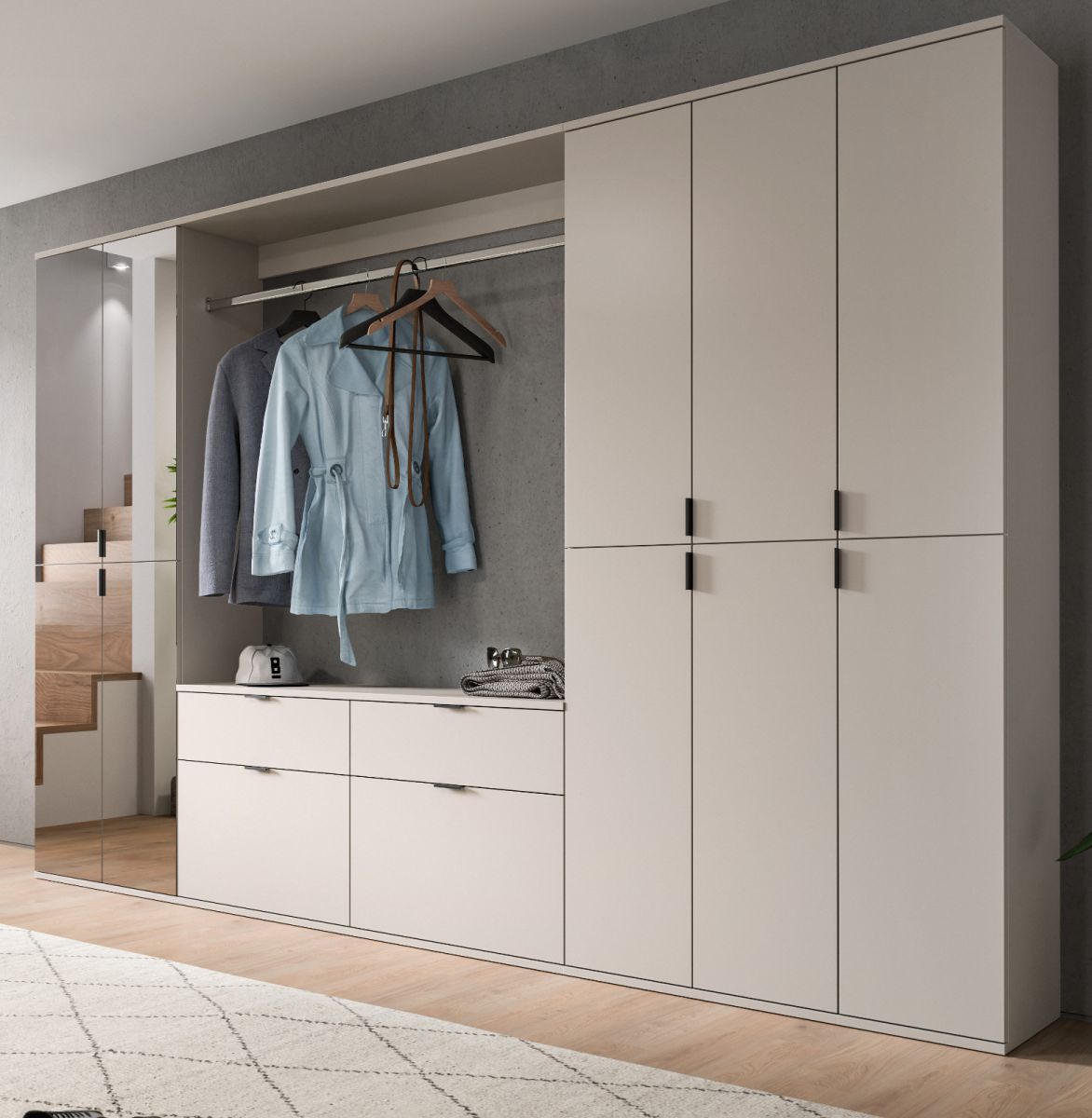 Garderobe mit Spiegel Line-Up in kaschmir 273 x 193 cm