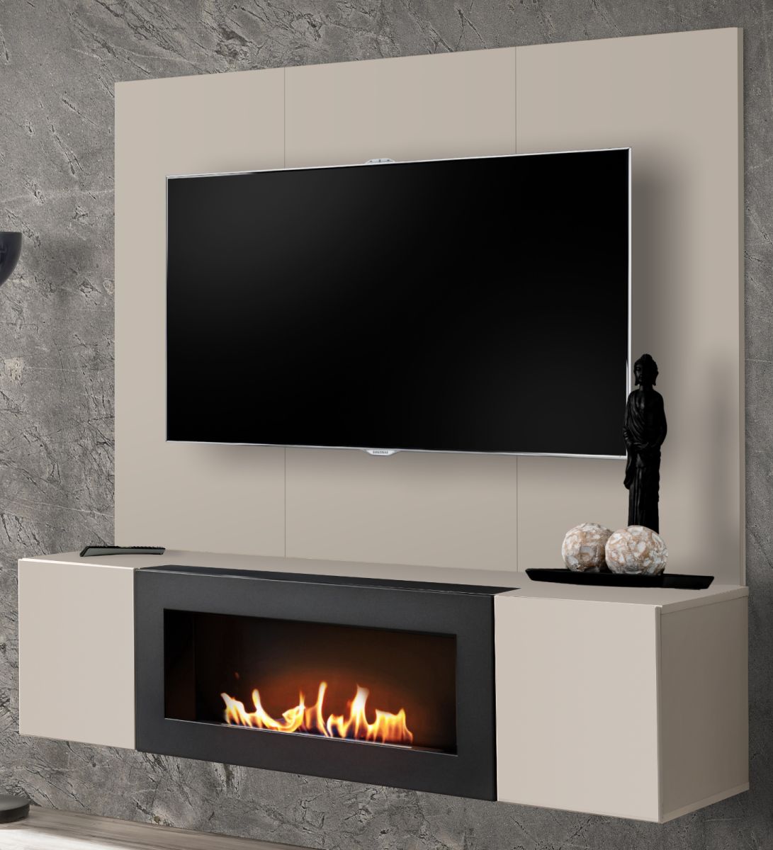 TV-Lowboard Set Option in Kaschmir mit Kamin 160 cm