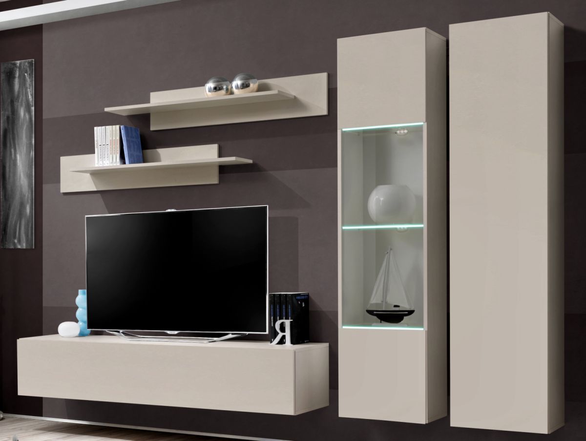 Wohnwand Option in Kaschmir 5-teilig mit LED 260 cm