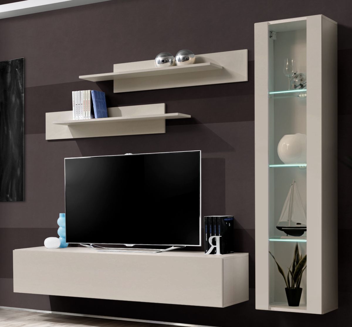 Wohnwand Option in Kaschmir mit LED 210 cm
