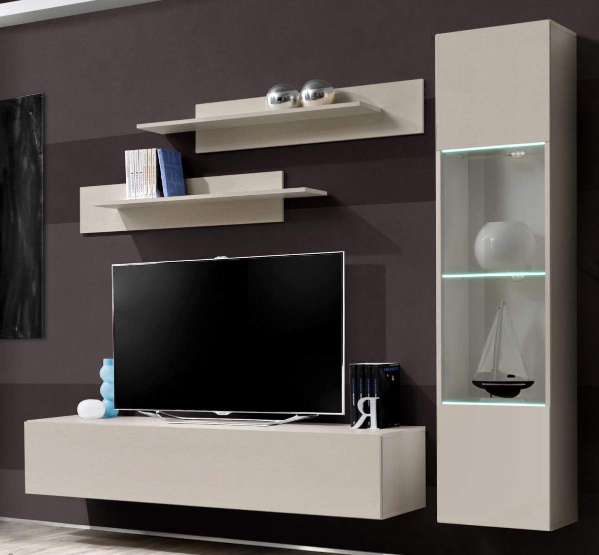 Wohnwand Option in Kaschmir inkl. LED 210 cm