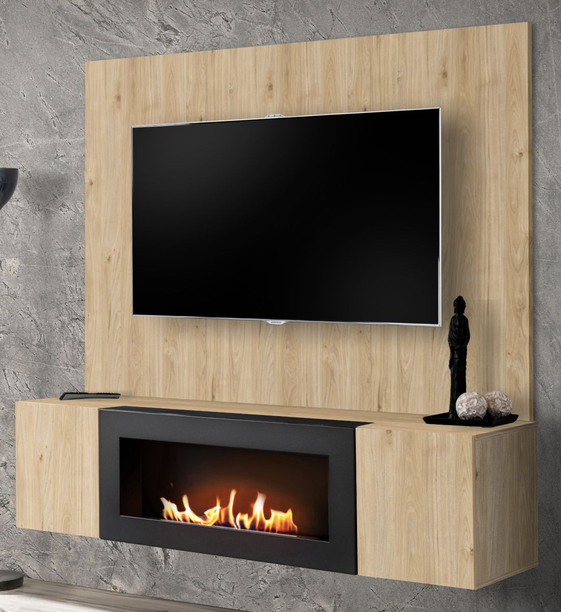 TV-Lowboard Set Option in Eiche mit Kamin 160 cm