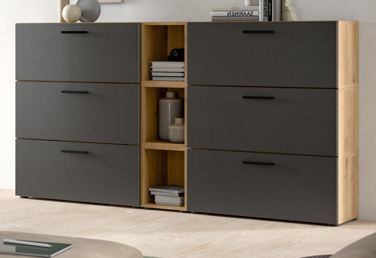 Sideboard Onawa in grau und Eiche 176 cm