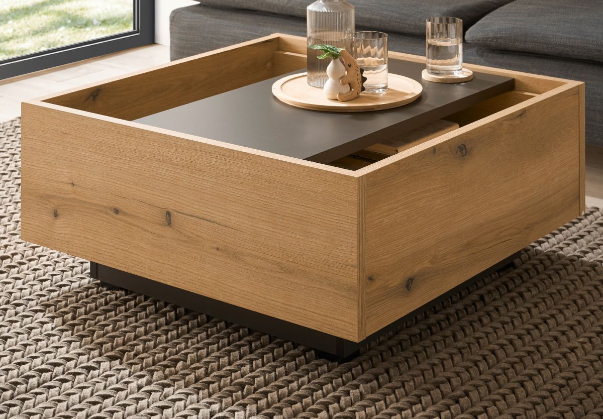 Couchtisch Assina in Eiche und grau quadratisch 75 cm
