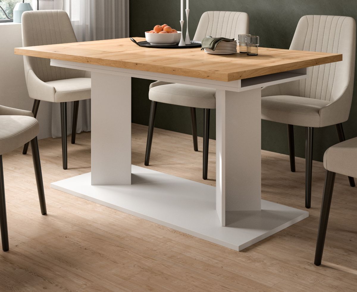 Esstisch Anton in Eiche und weiß ausziehbar 140 - 220 cm