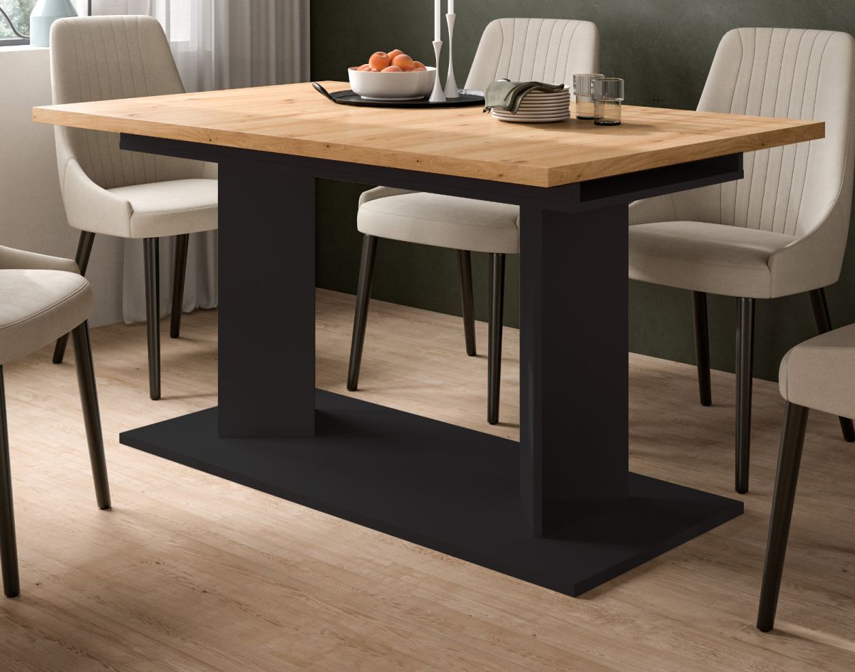 Esstisch Anton in Eiche und schwarz ausziehbar 140 - 220 cm