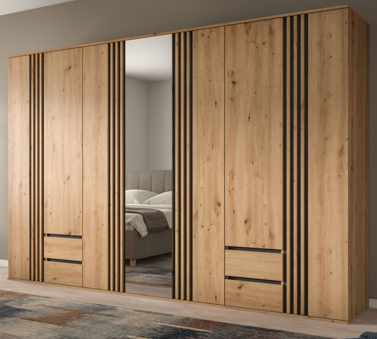 Kleiderschrank mit Spiegel Björke in Artisan Eiche 280 x 192 cm