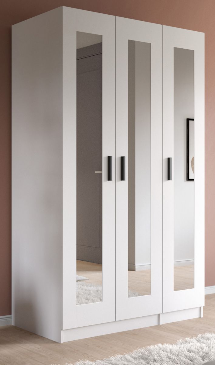 Kleiderschrank 3-türig mit Spiegel Jondal in weiß 120 x 194 cm