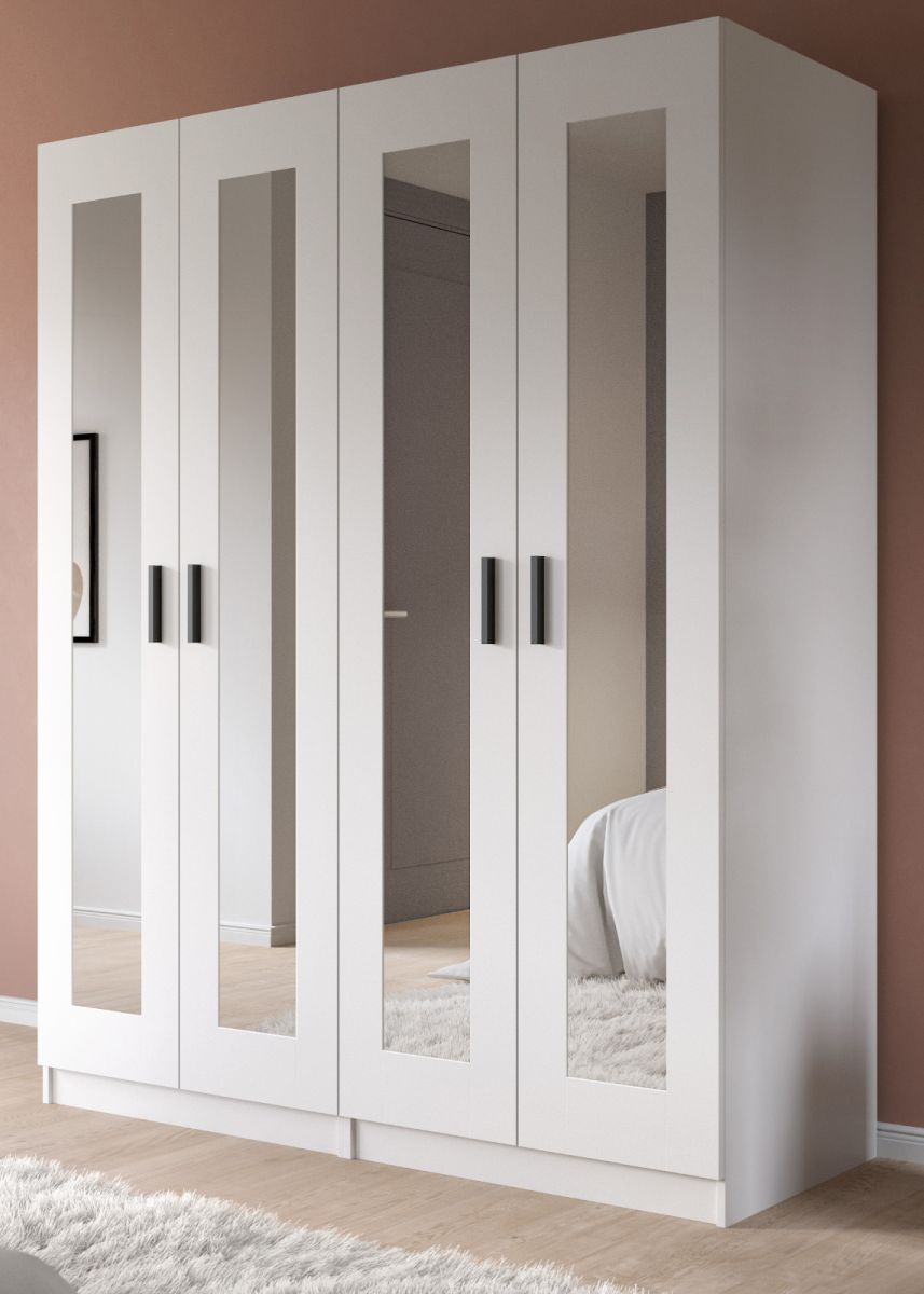 Kleiderschrank 4-türig mit Spiegel Jondal in weiß 160 x 194 cm