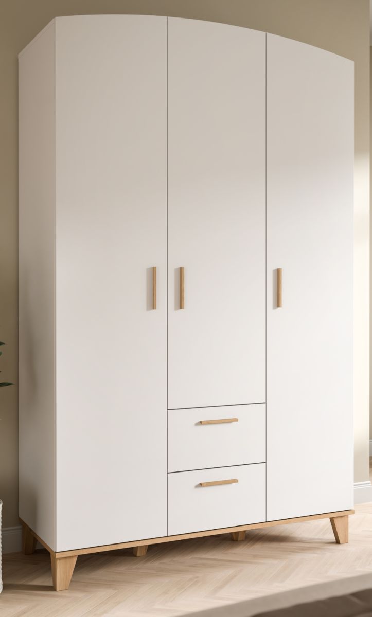 Kleiderschrank 3-türig Aurora in weiß und Eiche 122 x 198 cm