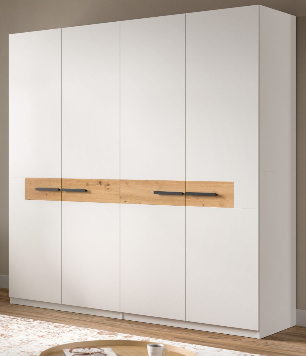 Kleiderschrank Palina in weiß und Eiche 4-türig 200 cm