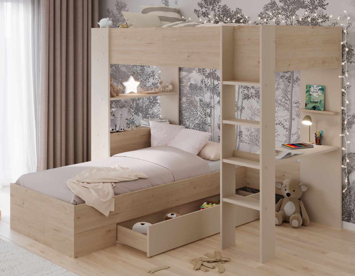 Parisot Etagenbett Oasis in Eiche und kaschmir Liegefläche 90 x 200 cm
