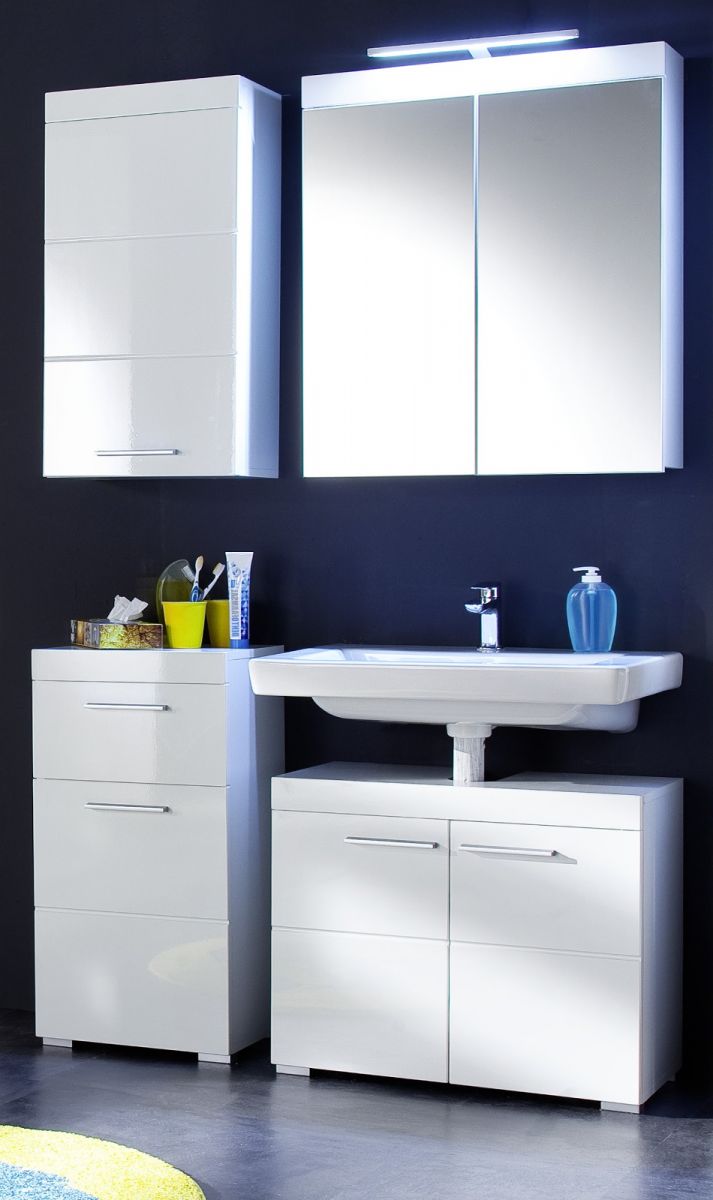 Badmöbel Amanda Hochglanz weiß 4-teilig 112 cm