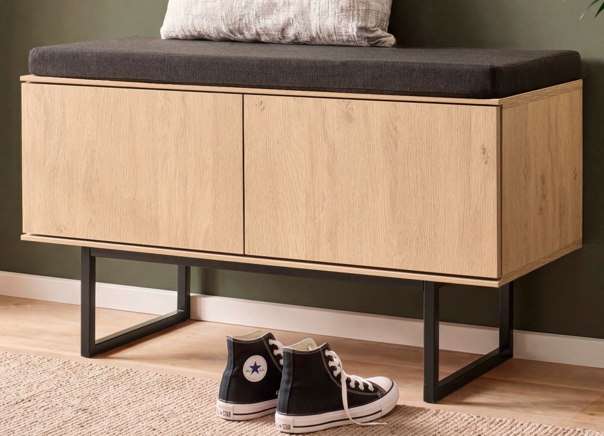 Garderobe Sitzbank Breda in Eiche Schuhschrank 90 cm