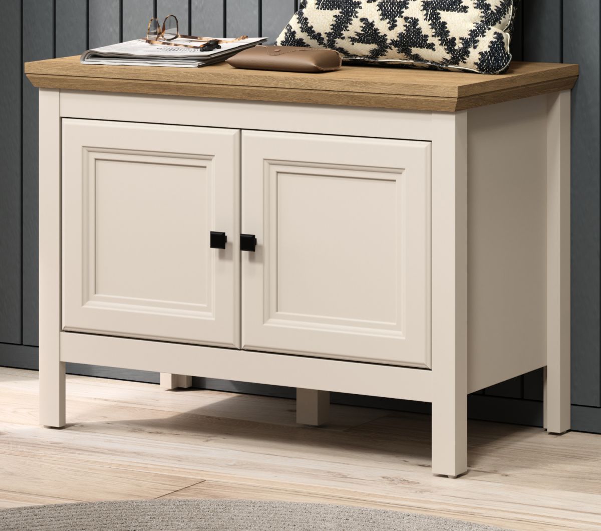 Garderobe Sitzbank Cozy in Kaschmir und Eiche 76 x 57 cm