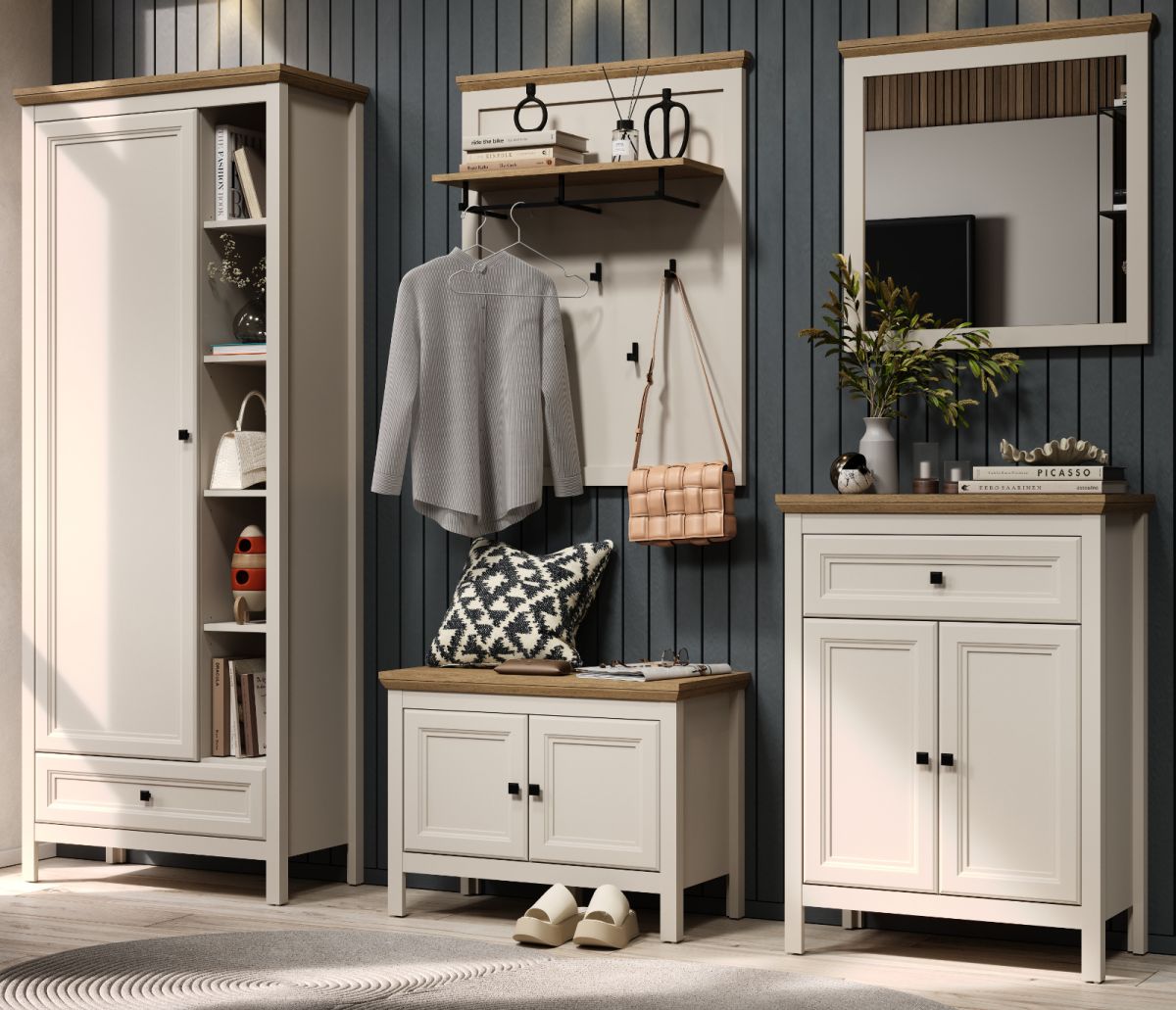 Garderobe Set 5-tlg. Cozy in Kaschmir und Eiche 256 x 200 cm