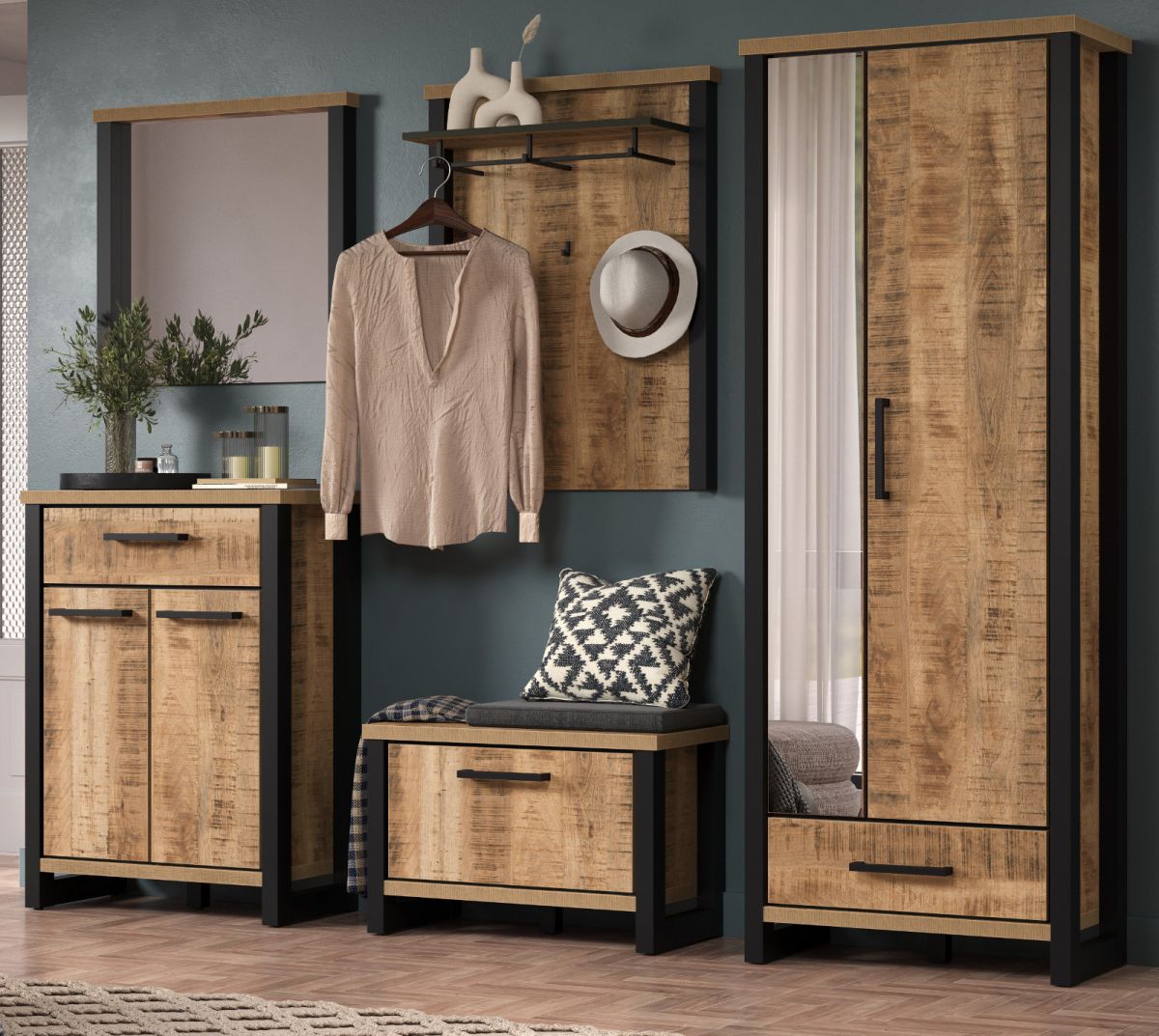 Garderobe Set 5-tlg. Loom in Mango und schwarz 249 cm