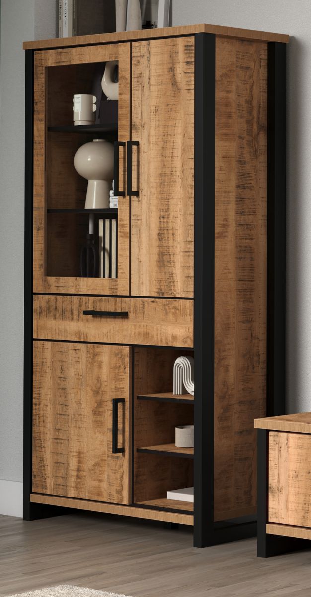 Vitrine Loom in Mango und schwarz 106 x 195 cm