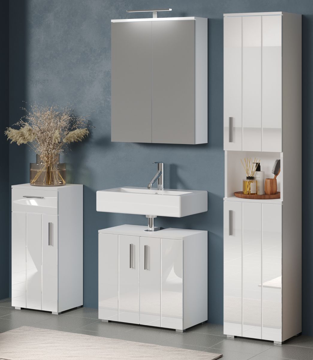 Badmöbel Set Bianco in weiß Hochglanz 4-teilig 164 cm