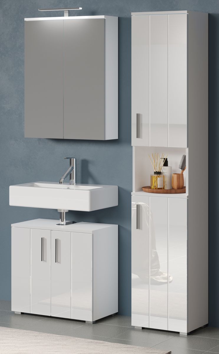 Badmöbel Set Bianco in weiß Hochglanz 3-teilig 112 cm
