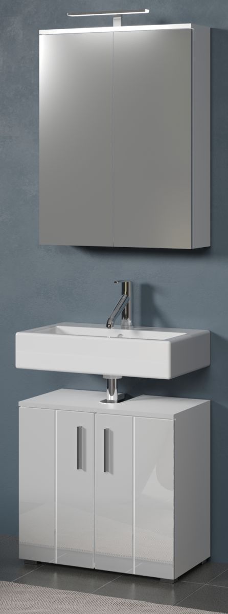 Badmöbel Set Bianco in weiß Hochglanz 2-teilig 60 cm