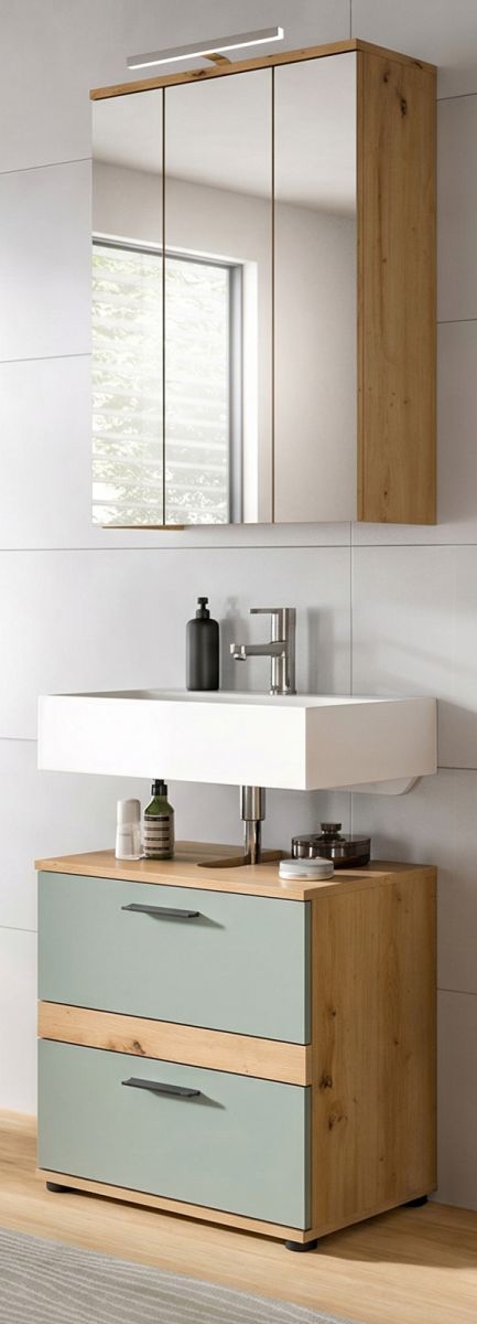 Badmöbel Set Bailey in Salbei und Eiche 2-teilig 60 cm