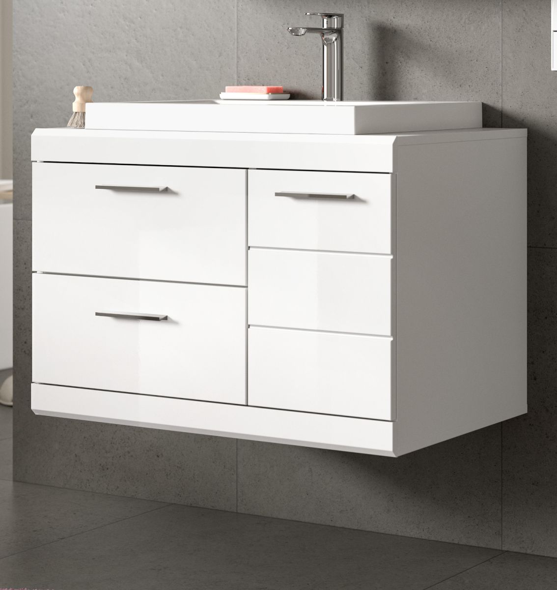 Waschbeckenunterschrank mit Waschbecken Shawn in weiß Hochglanz 80 cm