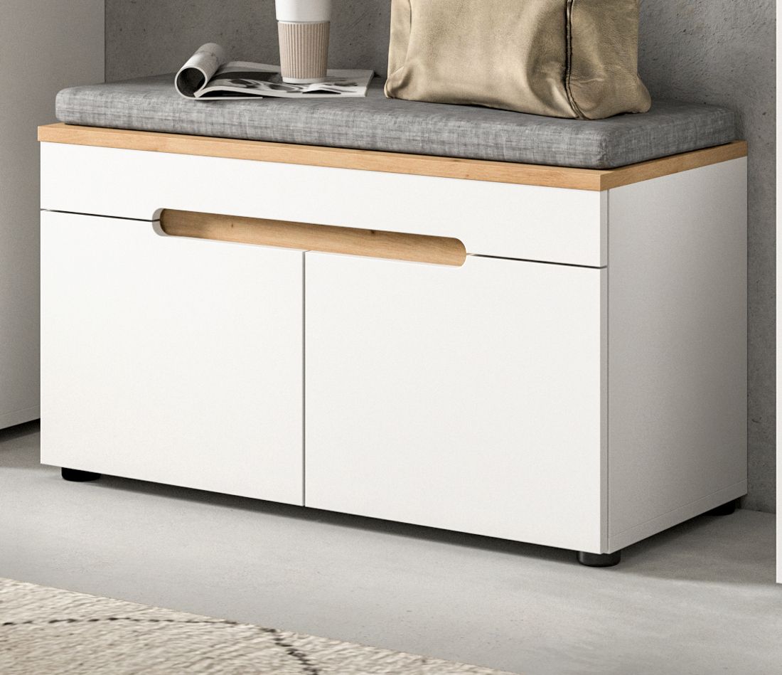 Garderobe Sitzbank Cooper in weiß und Eiche 80 cm