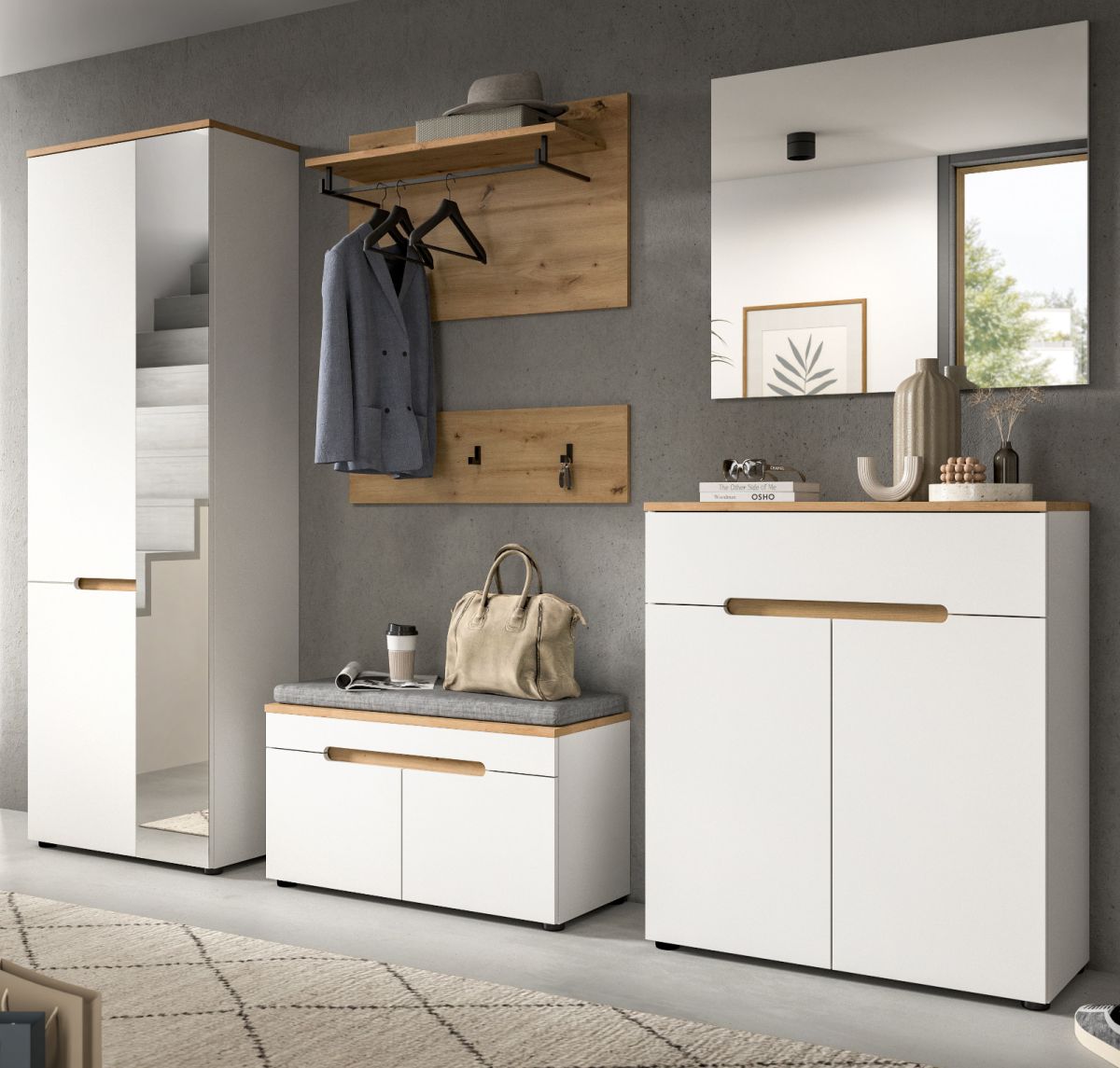 Garderobe Set 6-tlg. Cooper in weiß und Eiche 255 cm