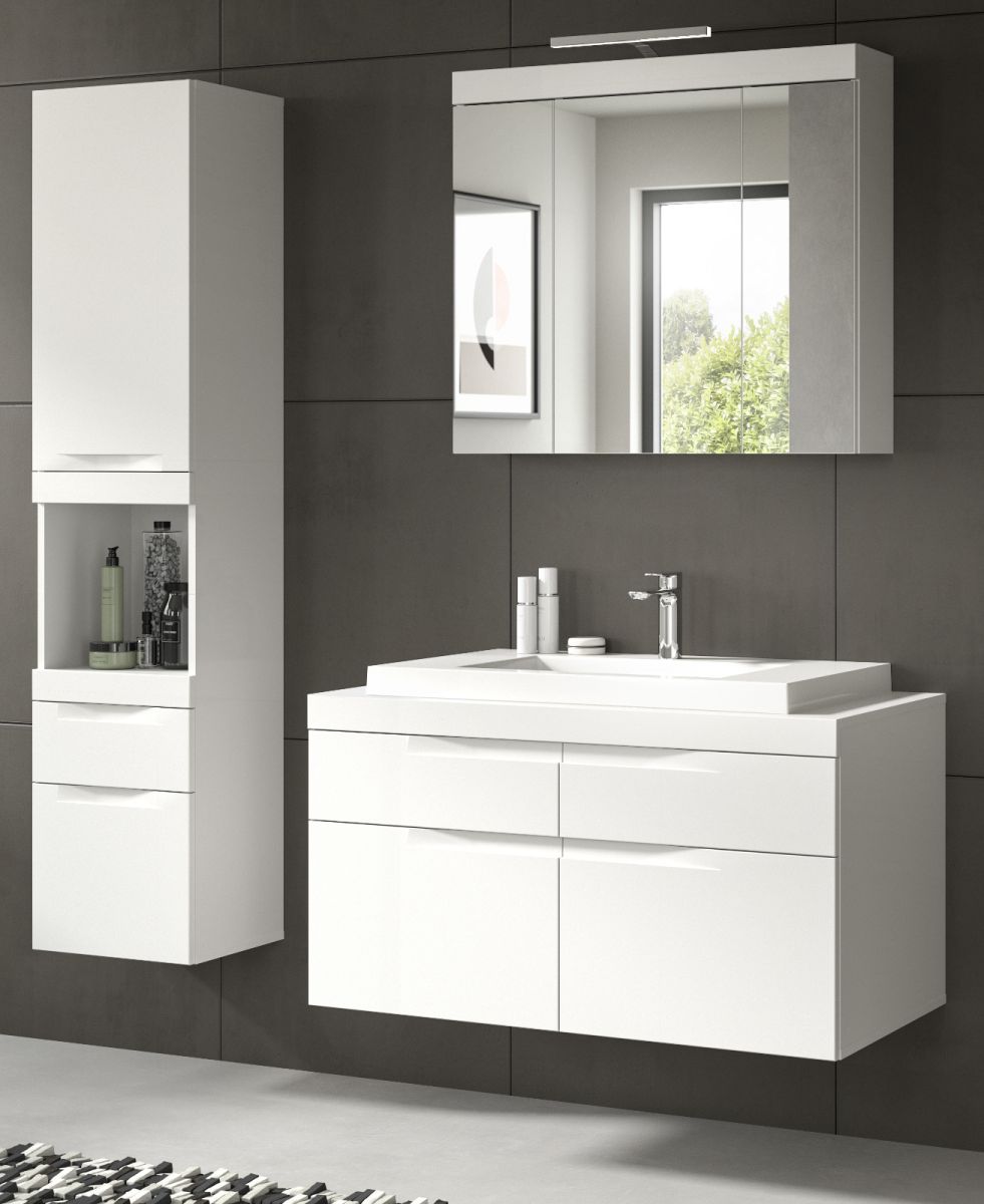 Badmöbel Set mit Waschbecken Gusto in weiß matt 4-teilig 153 cm