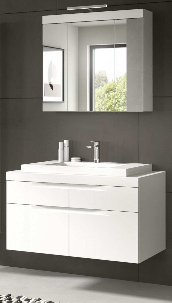 Badmöbel Set mit Waschbecken Gusto in weiß matt 3-teilig 100 cm
