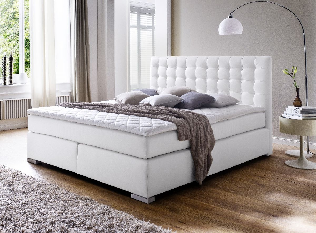 Boxspringbett Isabelle 180 x 200 cm weiß Bonell und Taschenfederkern Matratze