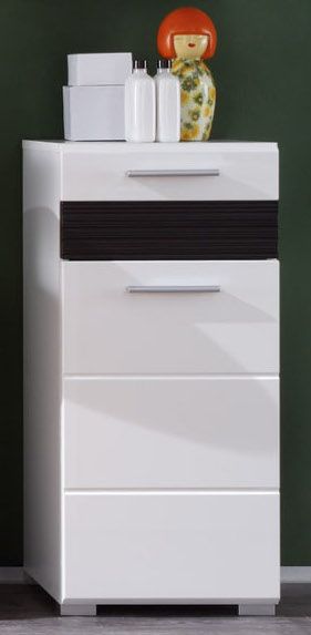 Badezimmer Unterschrank 'Mezzo' in weiß Hochglanz mit Eiche dunkel Badschrank 37 x 79 cm