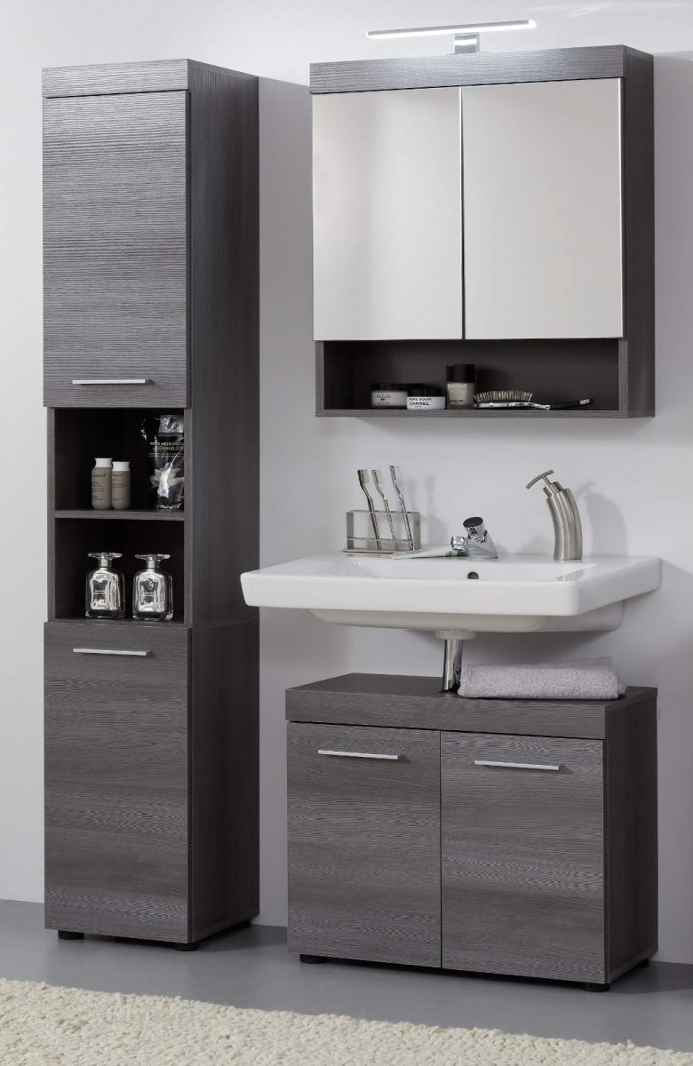 Badmöbel komplett Set Runner 3-teilig Sardegna grau Rauchsilber 103 x 190 cm