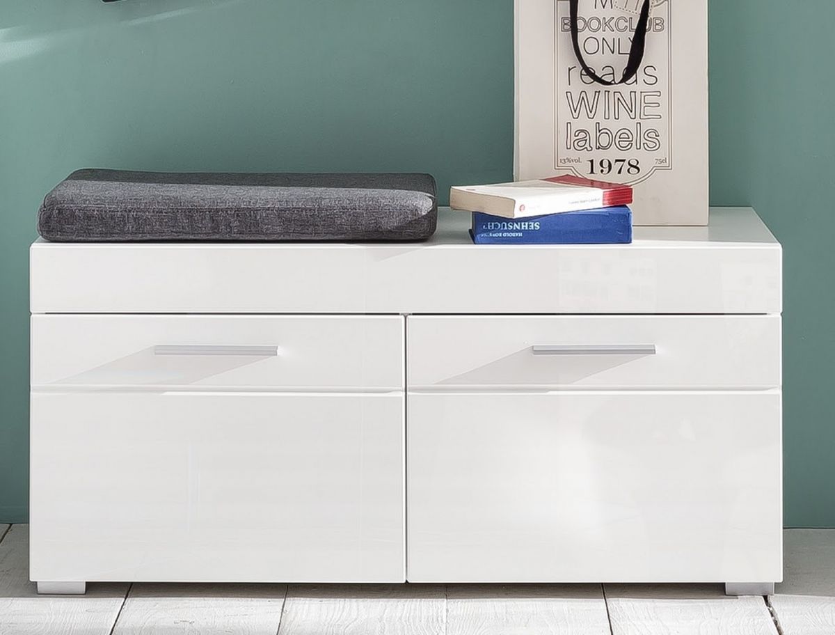 Garderobe Sitzbank Schuhbank weiß Hochglanz Amanda 90 cm