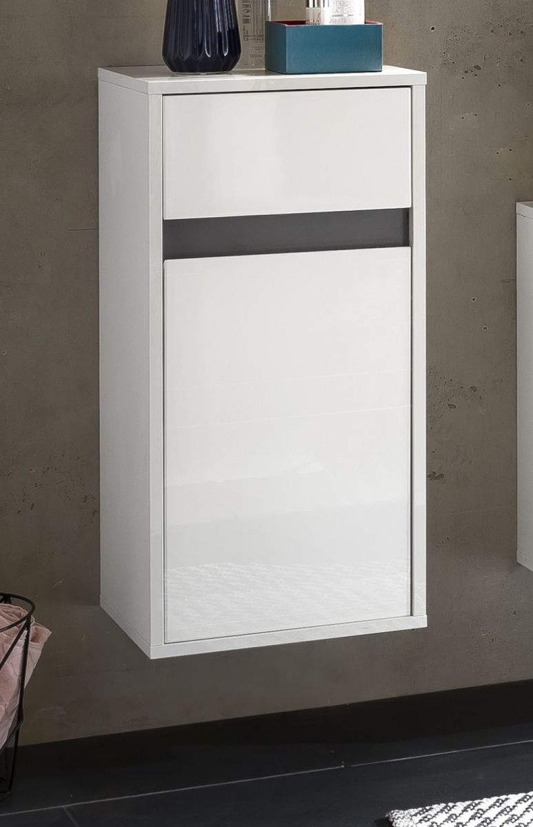 Bad Hängeschrank SOL echt Lack weiß Hochglanz und grau 35x73 cm