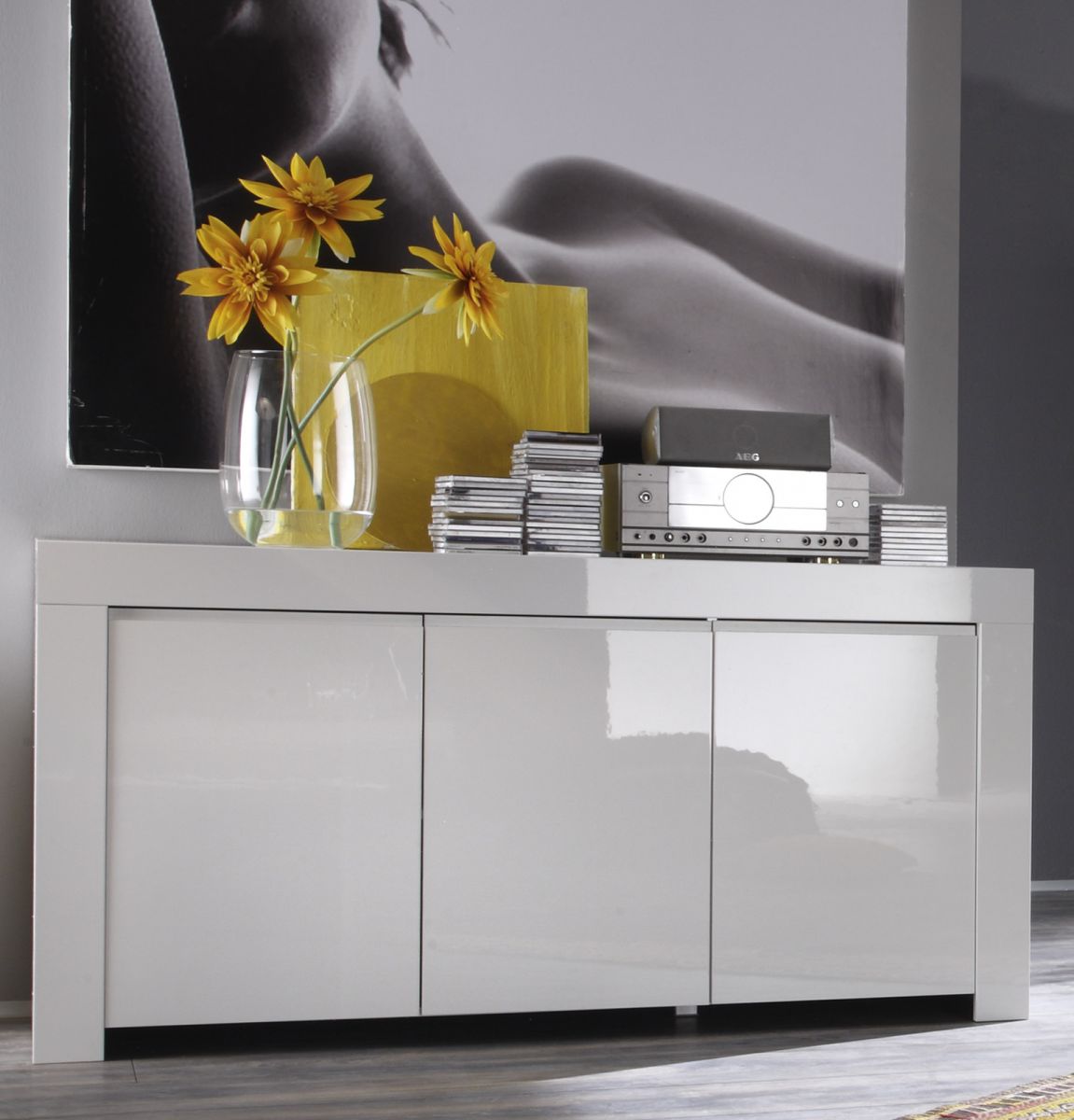 Sideboard Kommode weiss echt Hochglanz Lack Italien 160 cm Livorno
