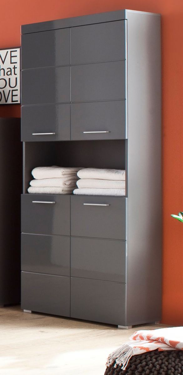 Badmöbel Hochschrank Amanda Hochglanz grau 73 x 190 cm