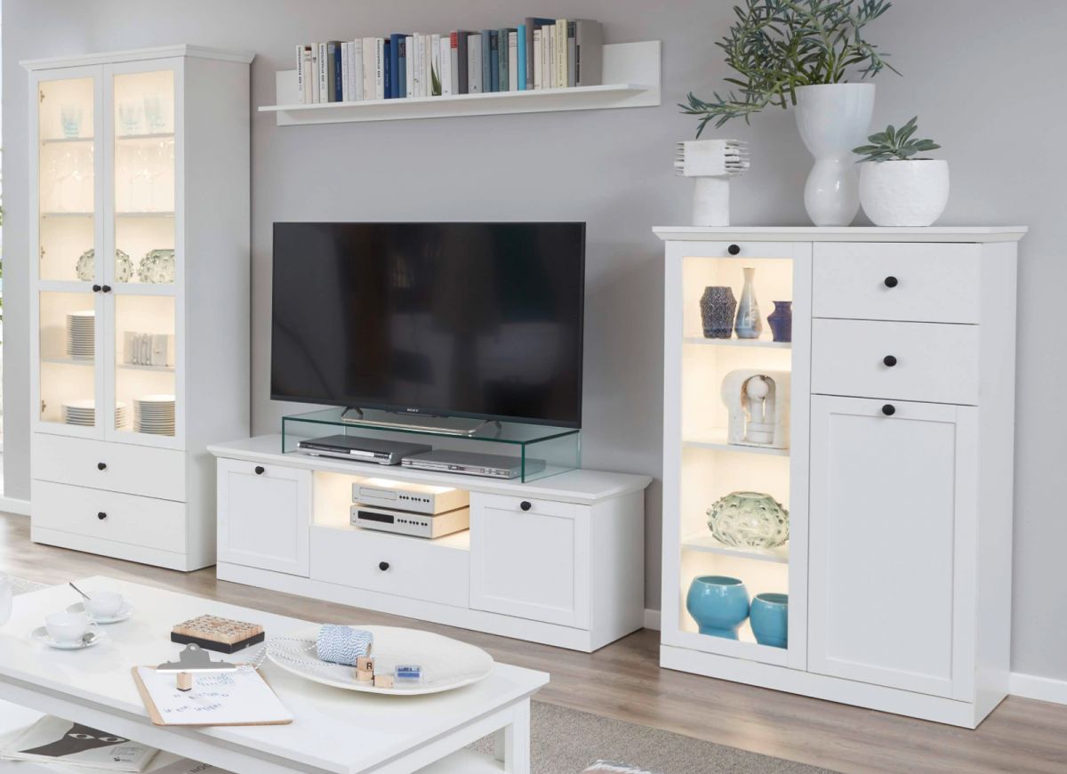 Wohnwand Baxter in weiß Schrankwand 331 cm