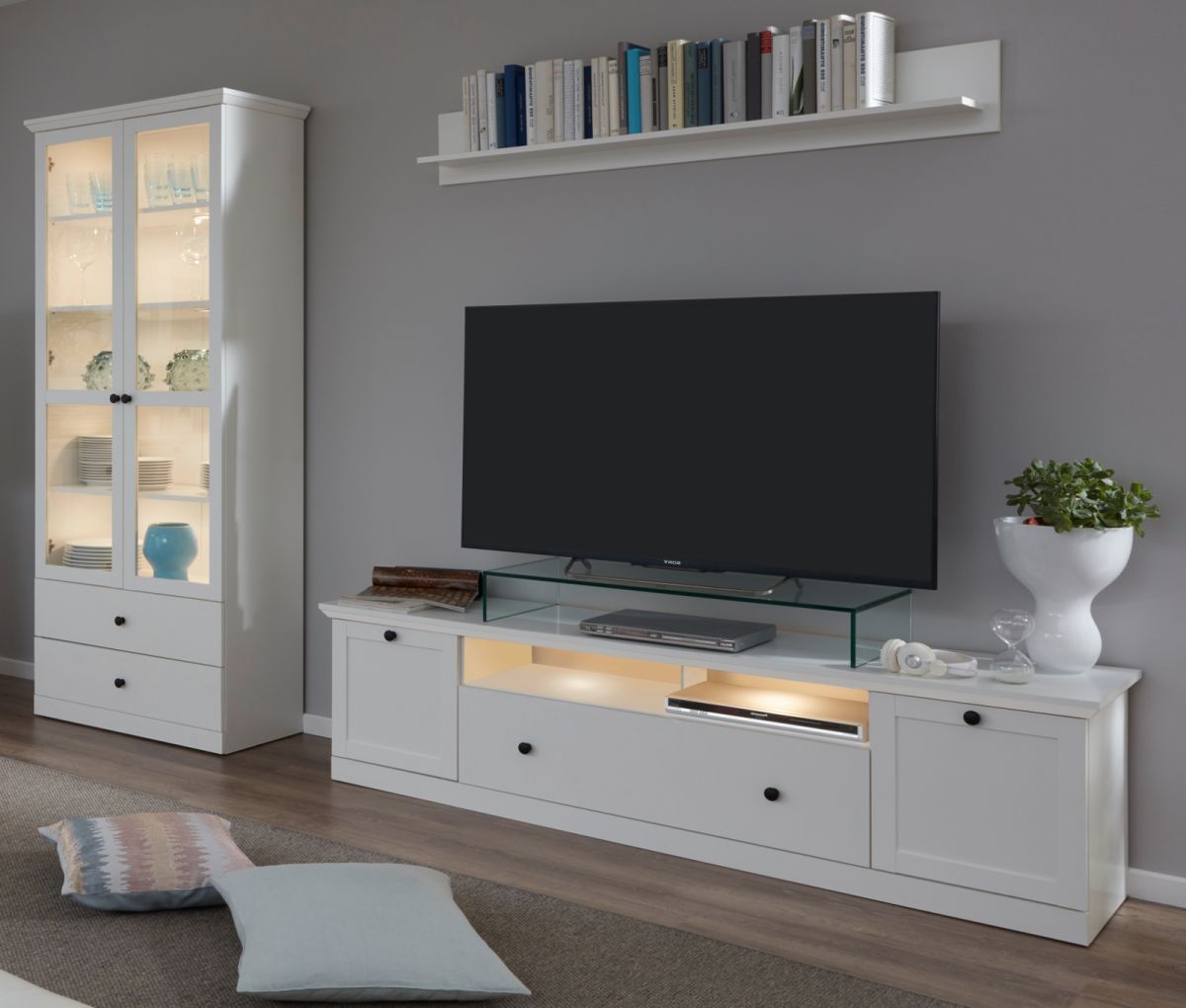 Wohnwand Baxter in Landhaus weiß Schrankwand 273 cm