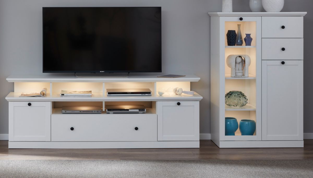 Wohnwand Baxter in weiß Schrankwand 273 cm