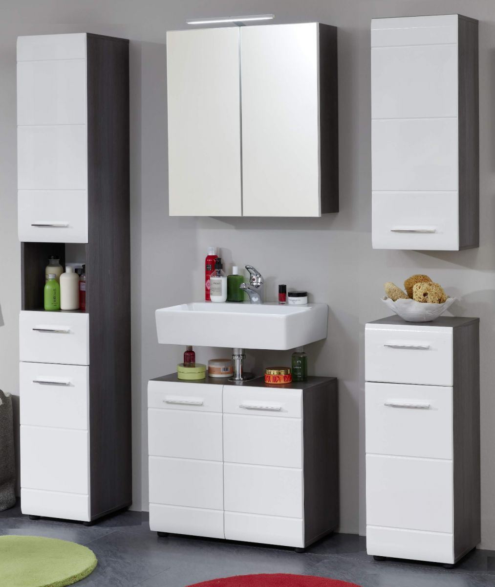 Badmöbel Set Hochglanz weiß Sardegna grau 150 cm