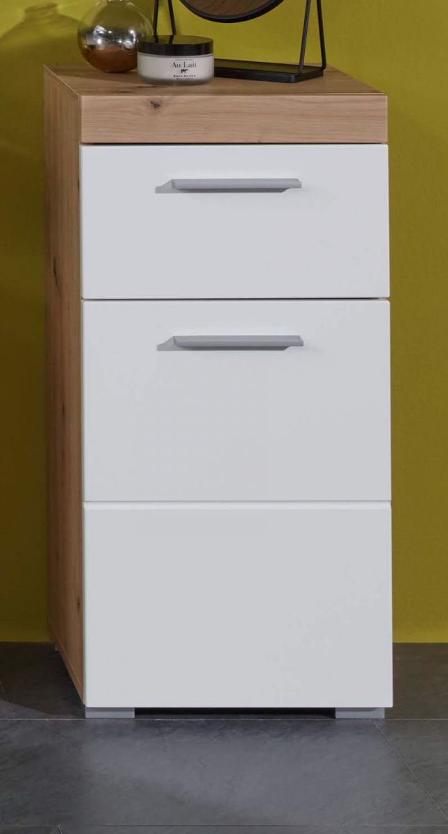 Unterschrank Badmöbel Amanda Hochglanz weiß und Eiche 37 cm