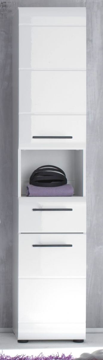 Badmöbel Hochschrank Skin Hochglanz weiß