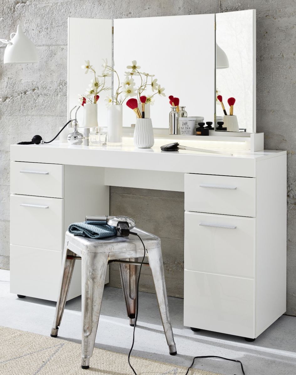 Schminktisch Amanda Hochglanz weiß 120 cm