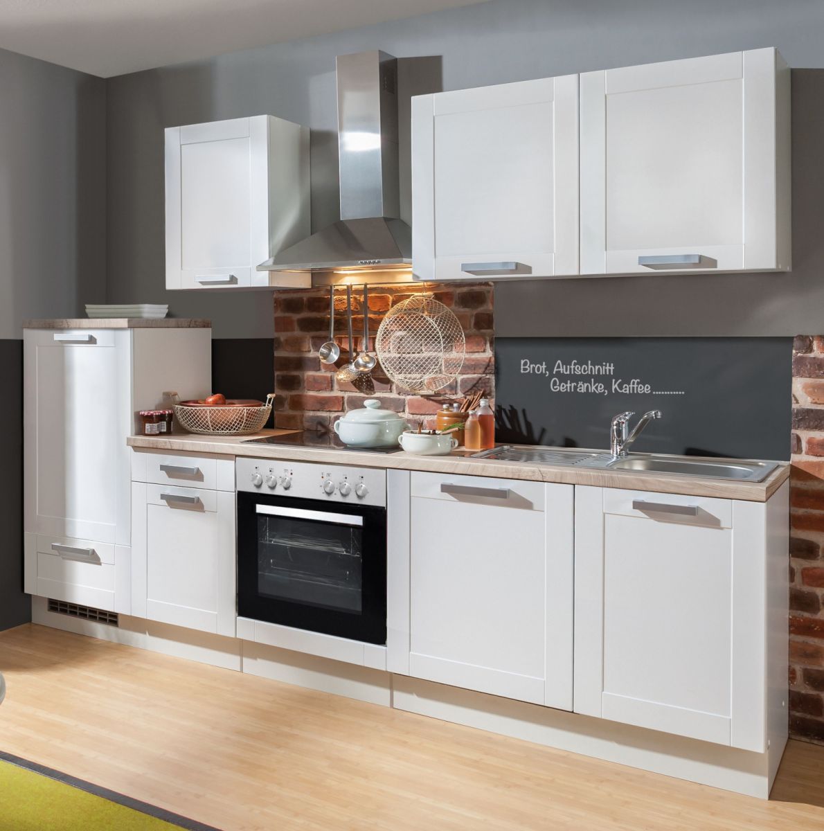 Küchenblock 'White Premium' in weiß matt Landhaus Einbauküche inkl. E-Geräte 270 cm