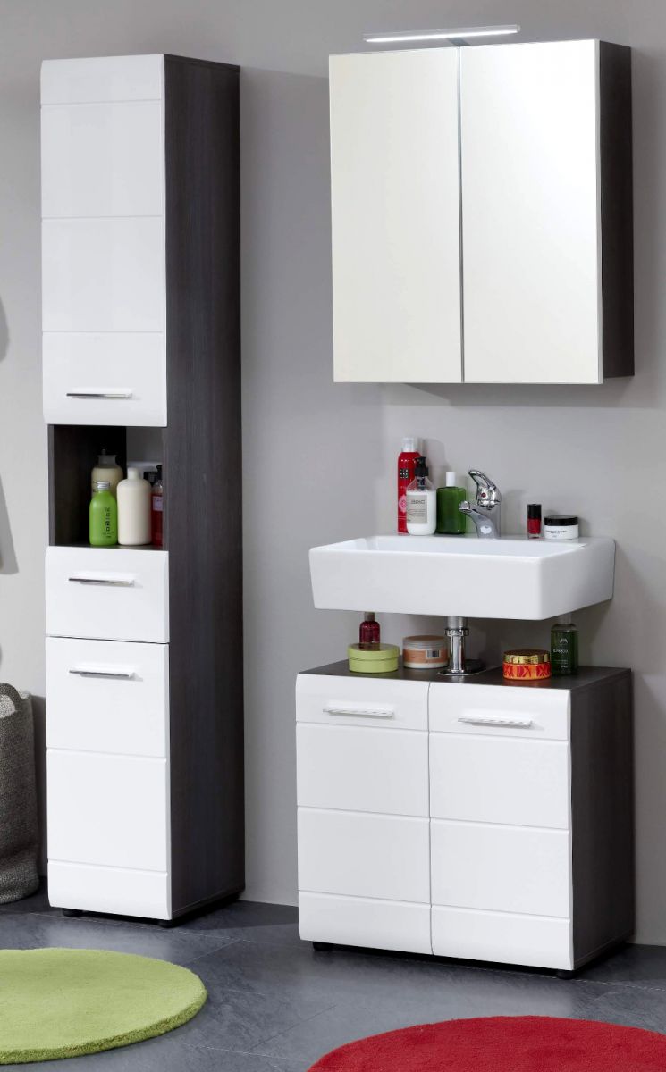 Badmöbel Set Hochglanz weiß Sardegna grau 115 cm